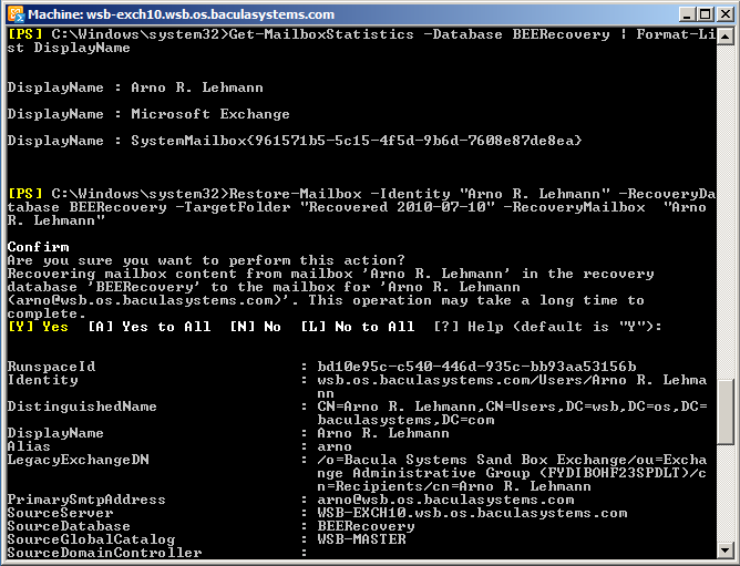 Restoring a Mailbox with Microsoft Exchange Management Shell