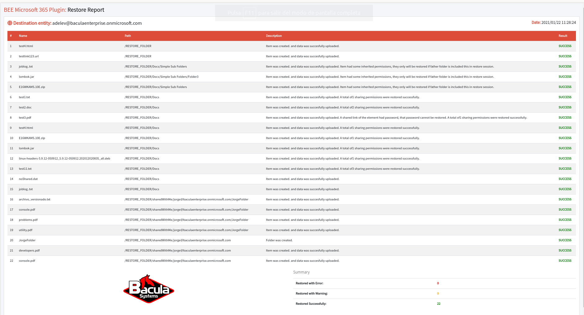 Restore Drive Example Report