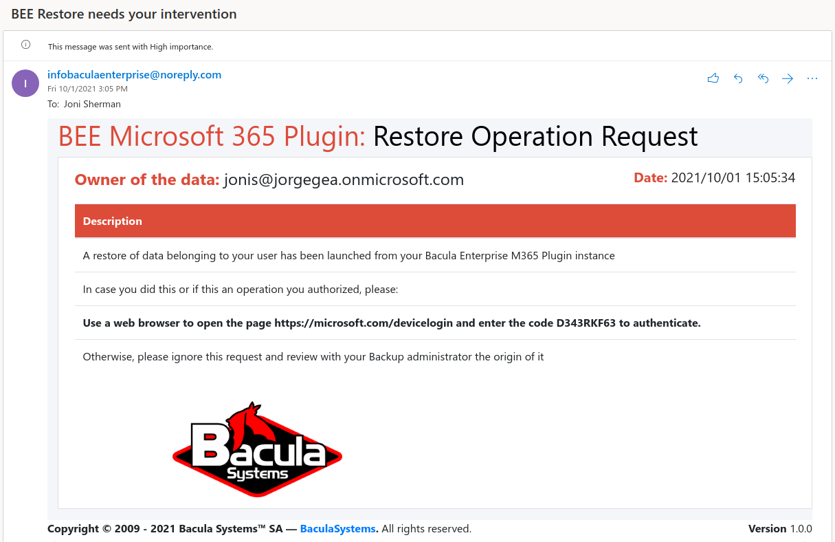 Restore Operation Request