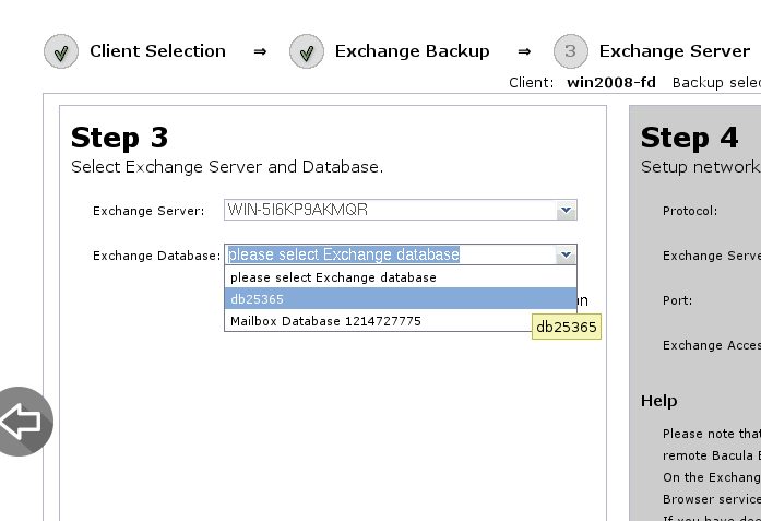 Exchange Database Selection