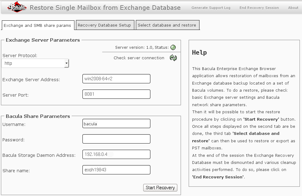 Bacula Exchange Single Item Restore GUI