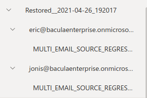 Restore of emails from 2 different users over a third mailbox without destination_path result in auto-generated Restore_date folder containing those 2 foreign users with the restored folder inside of them