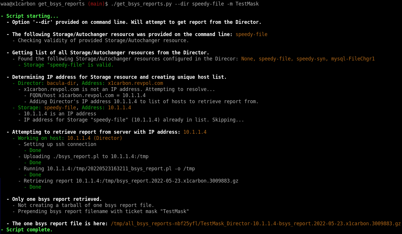 Example output of the script getting a report just from the Director server.