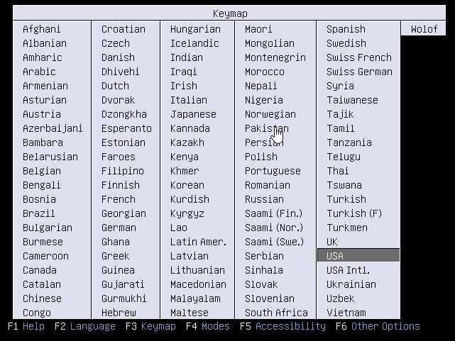 The BMR Boot Screen – Keymap Selection