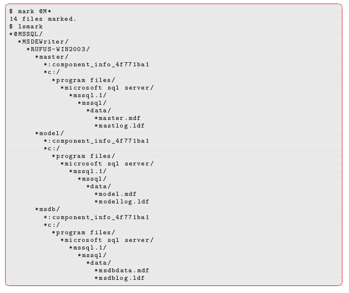 Output for lsmark Command with SQL Server 2005 Data Marked