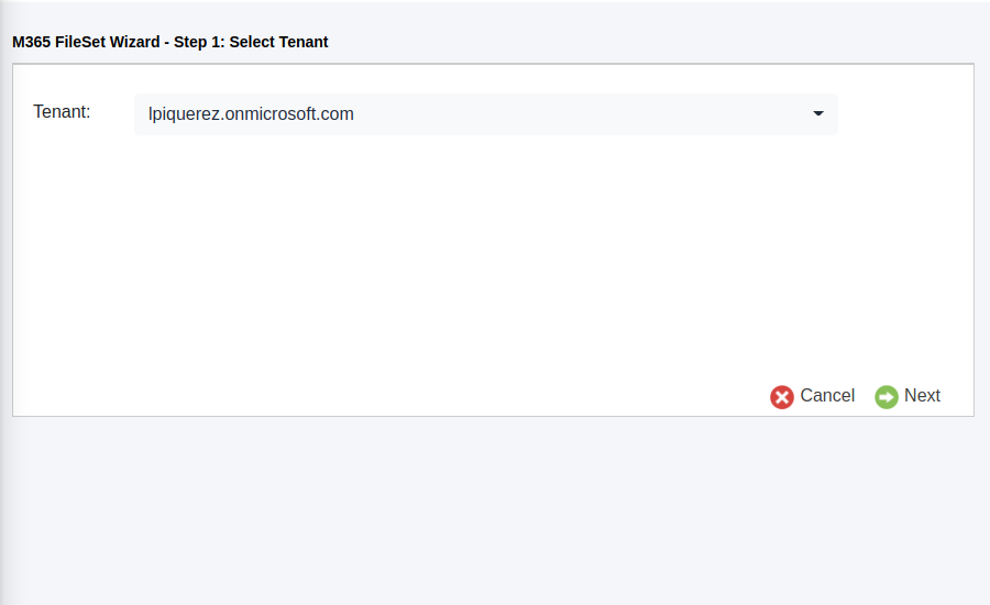 Fileset wizard select tenant