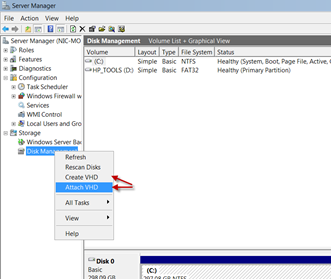 Attach/Mount Option in Server Manager