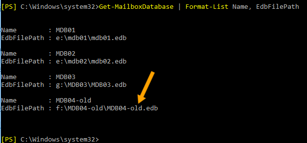 Database Path in ``Exchange Management Shell``