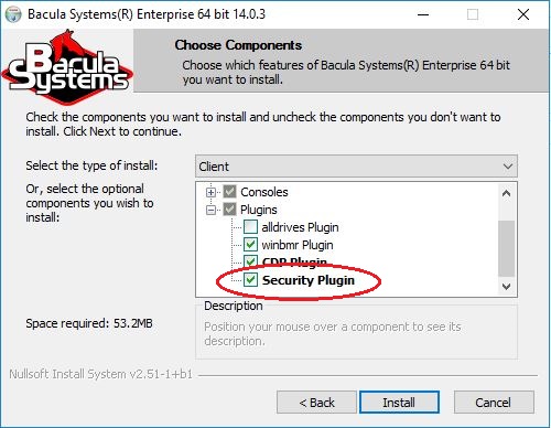 The Security plugin in the File Daemon windows installer