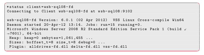 Status of a File Daemon with VSS Plugin Available